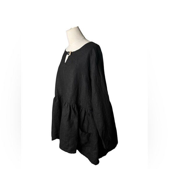 HEART DESIRE  Robin 100% Linen  Black Long Sleeve Blouse in XL - Picture 2 of 9
